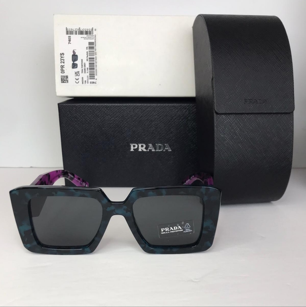 New- 💯 - Original PRADAAcetate Symbole Sunglasses SPR 23Y Slate Grey Pur - Picture 7 of 15